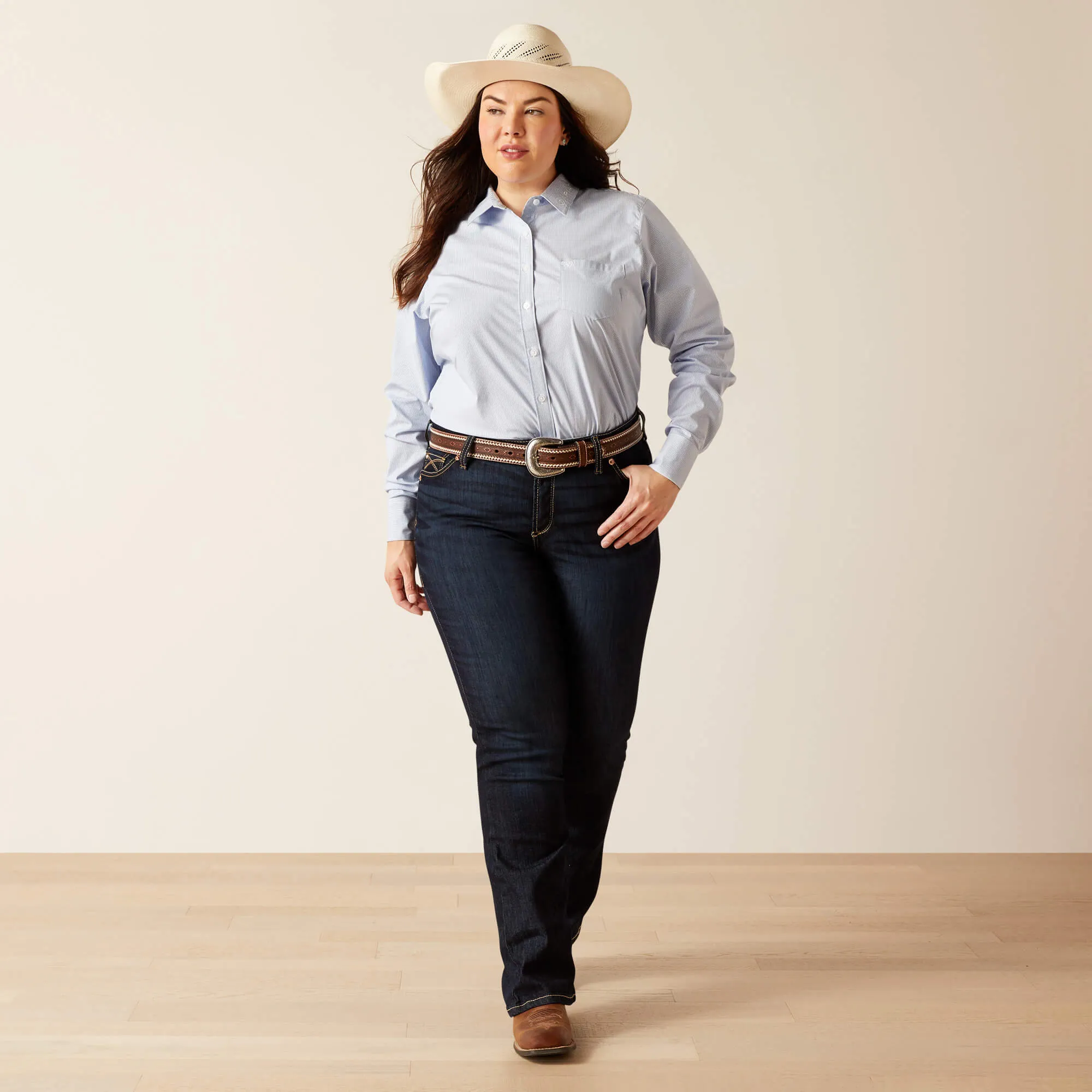 Ariat Women's L/S Team Kirby Western Button Down Shirt in Ultramarine Stripe (Plus Sizes Available)