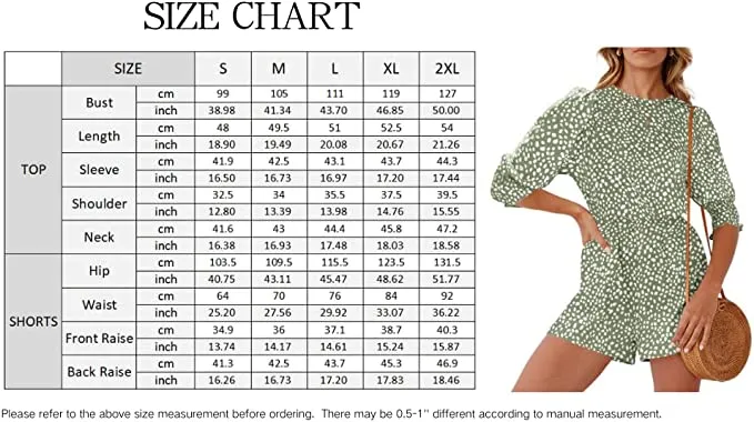 Army Green Women's Crew Neck Beach Rompers Half Sleeve Elastic Wasit Dots Keyhole Summer Jumpsuit - DOBULO