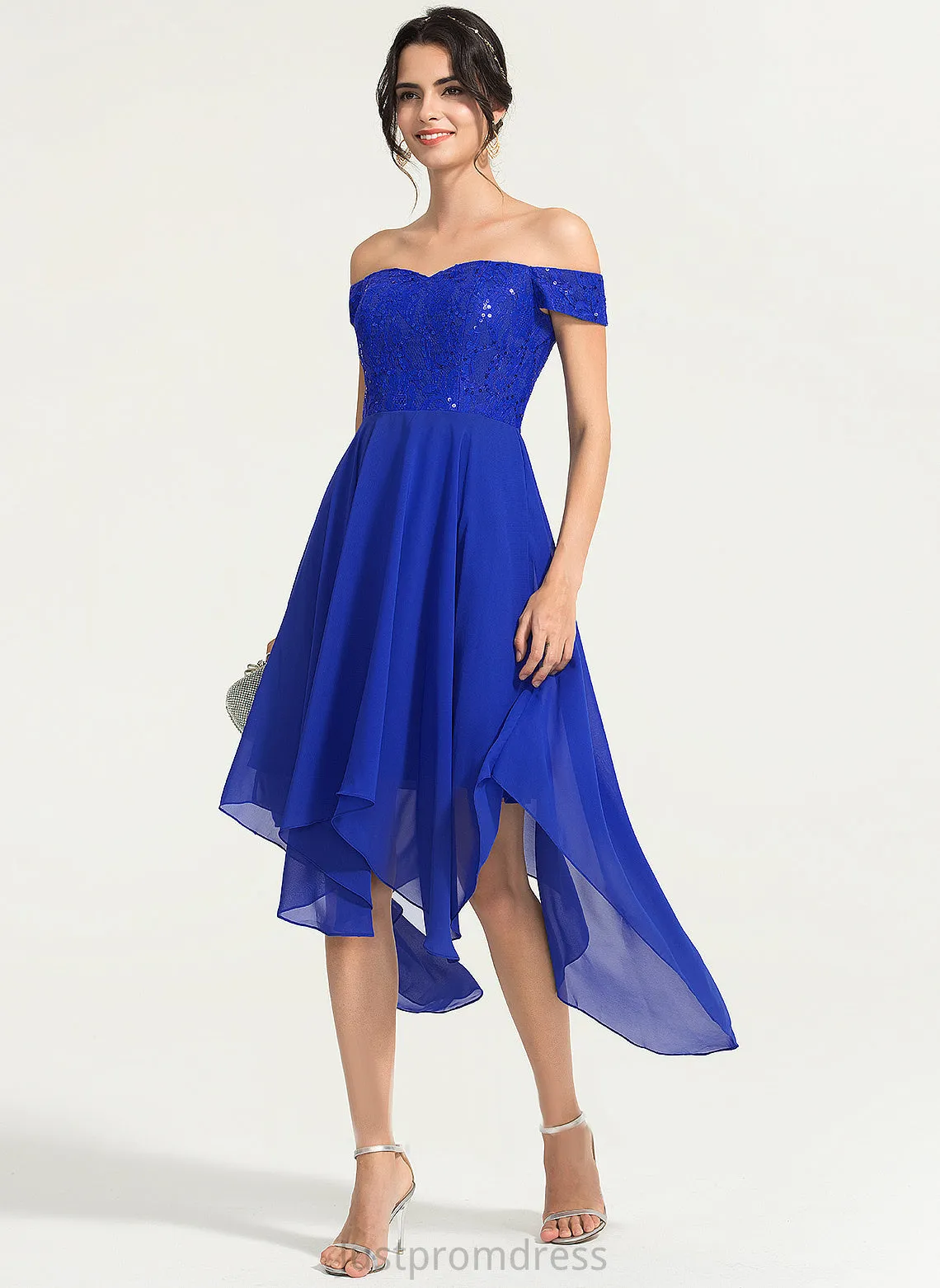 Asymmetrical Beading Marley A-Line Cocktail Lace Off-the-Shoulder Dress With Cocktail Dresses Chiffon