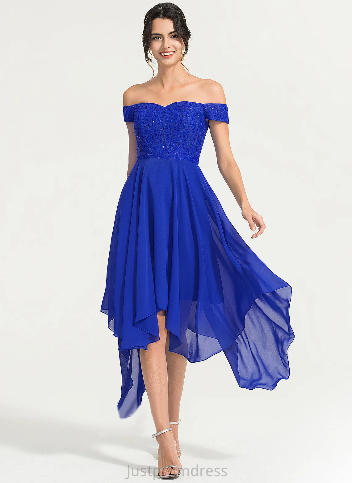 Asymmetrical Beading Marley A-Line Cocktail Lace Off-the-Shoulder Dress With Cocktail Dresses Chiffon