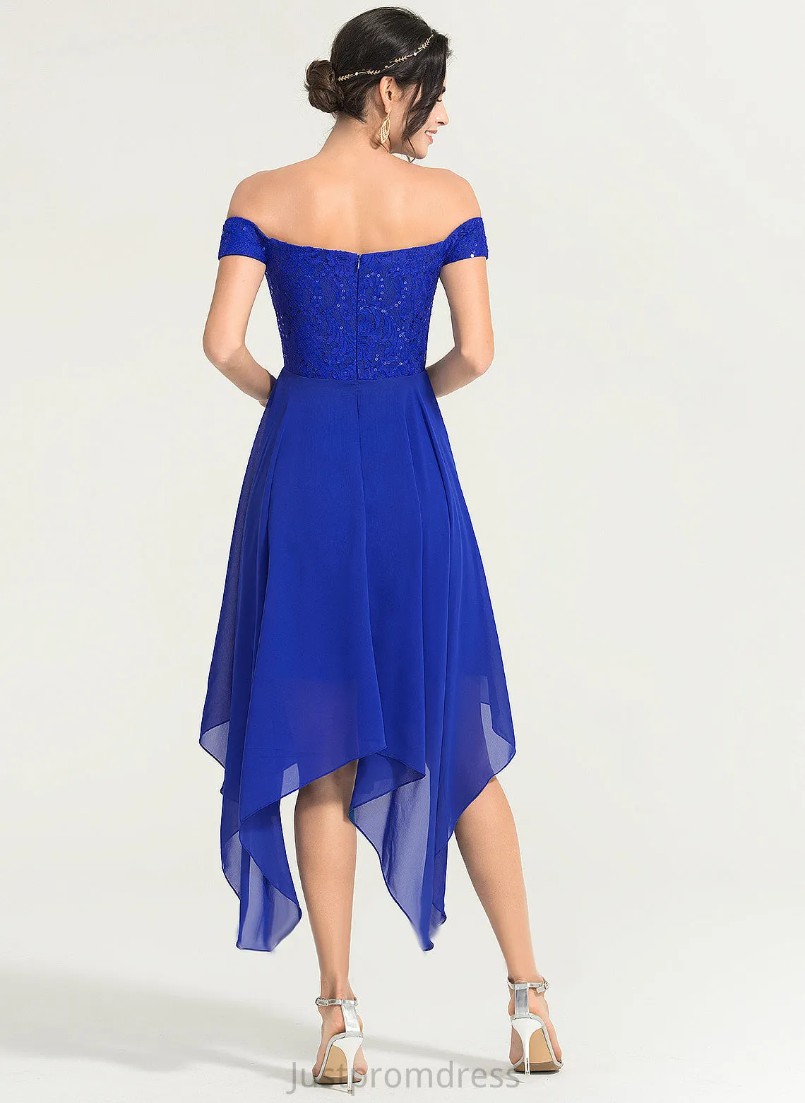 Asymmetrical Beading Marley A-Line Cocktail Lace Off-the-Shoulder Dress With Cocktail Dresses Chiffon