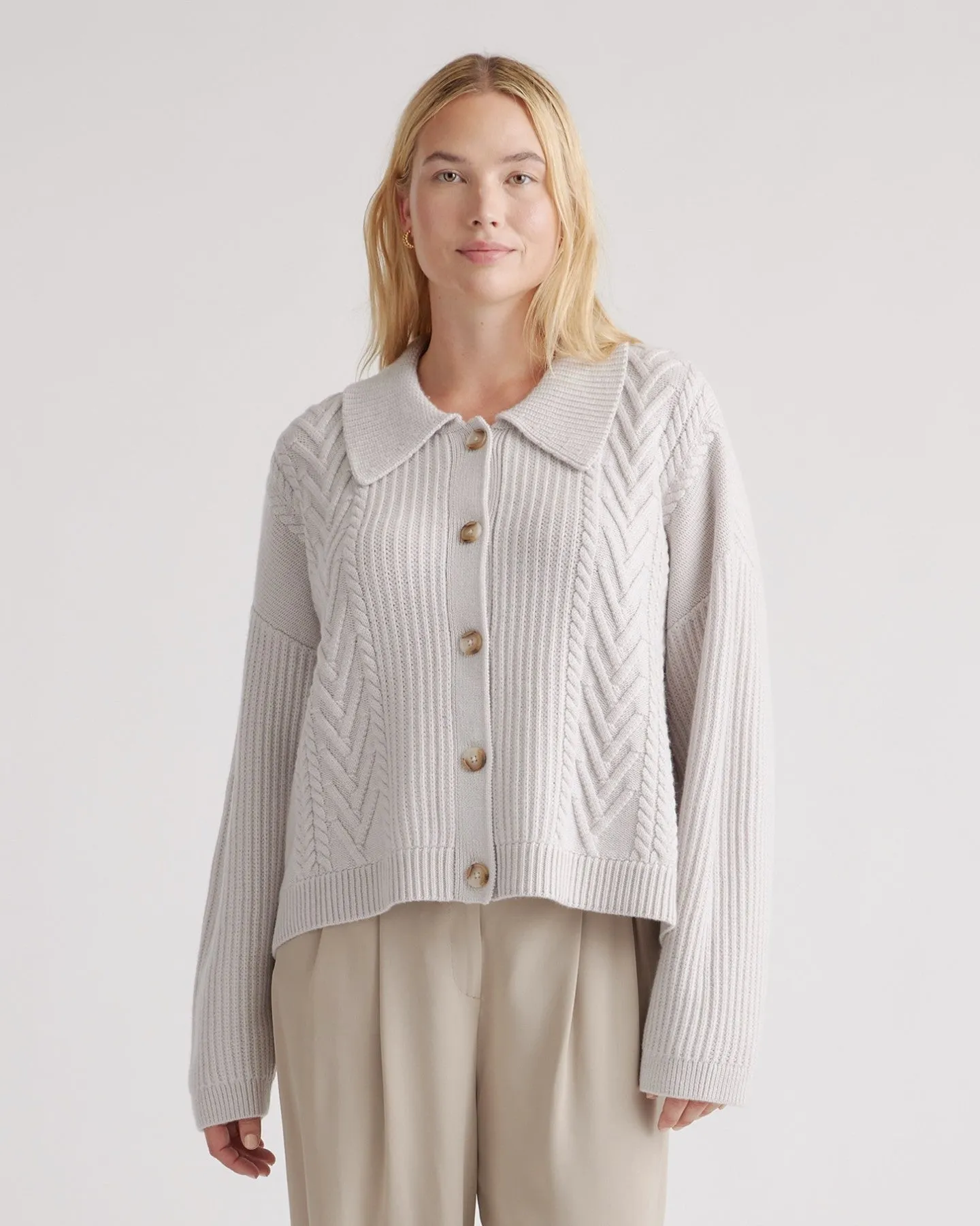 Australian Merino Wool Collared Cable Cardigan