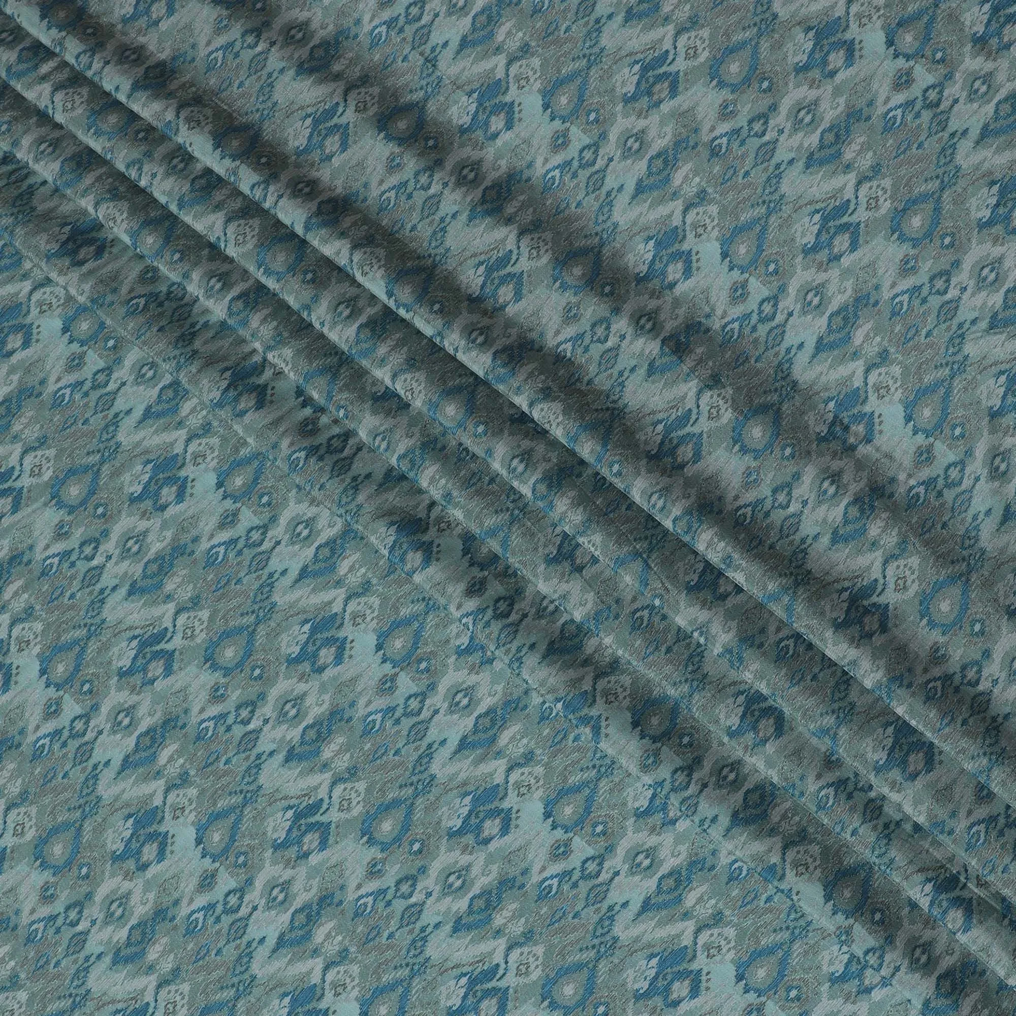 Azure Tradition Viscose Crepe Fabric - Vintage-Inspired Print, 110cm Width (India)  - D17645