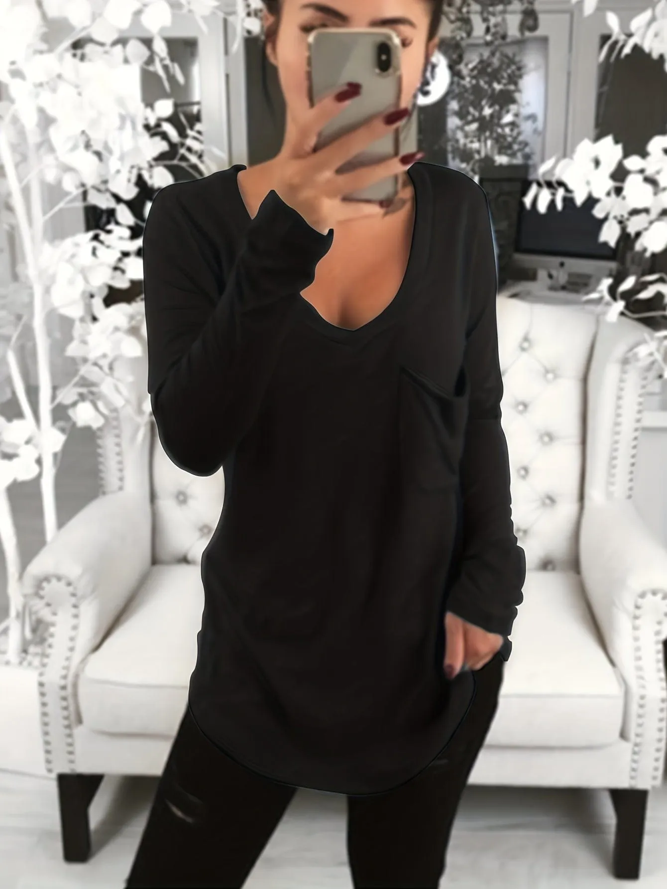 Basic V-Neck Long Sleeve Tee