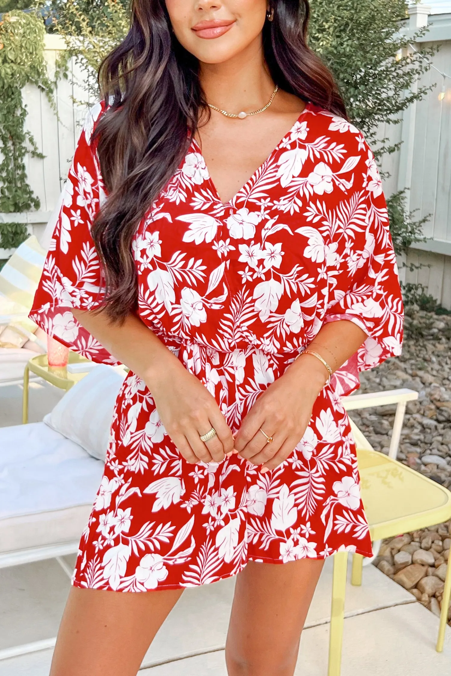 Belted Floral Print V-Neck Romper