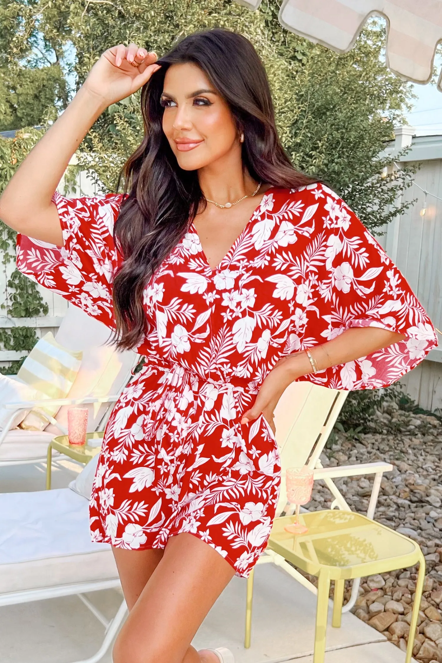 Belted Floral Print V-Neck Romper