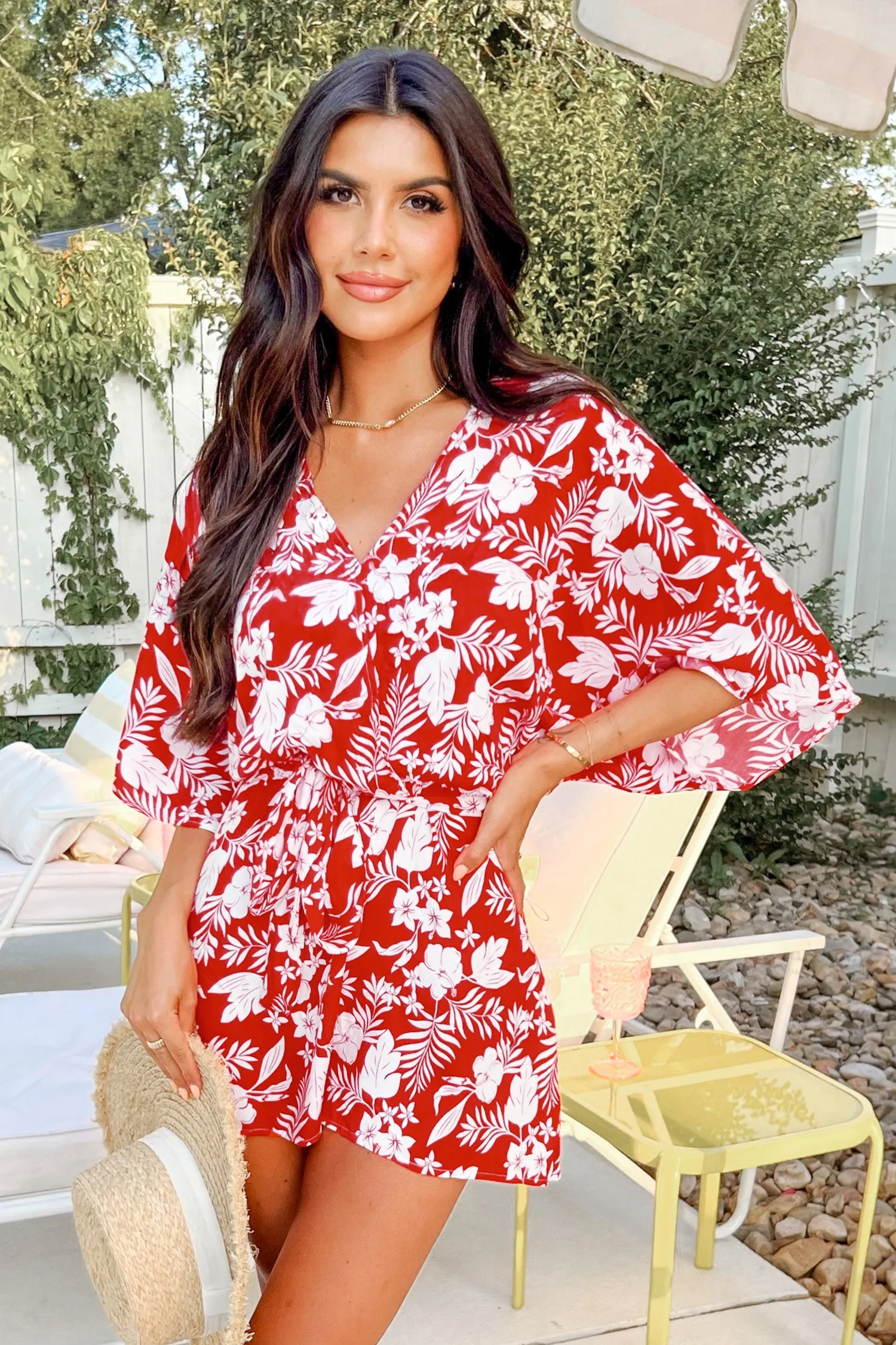Belted Floral Print V-Neck Romper