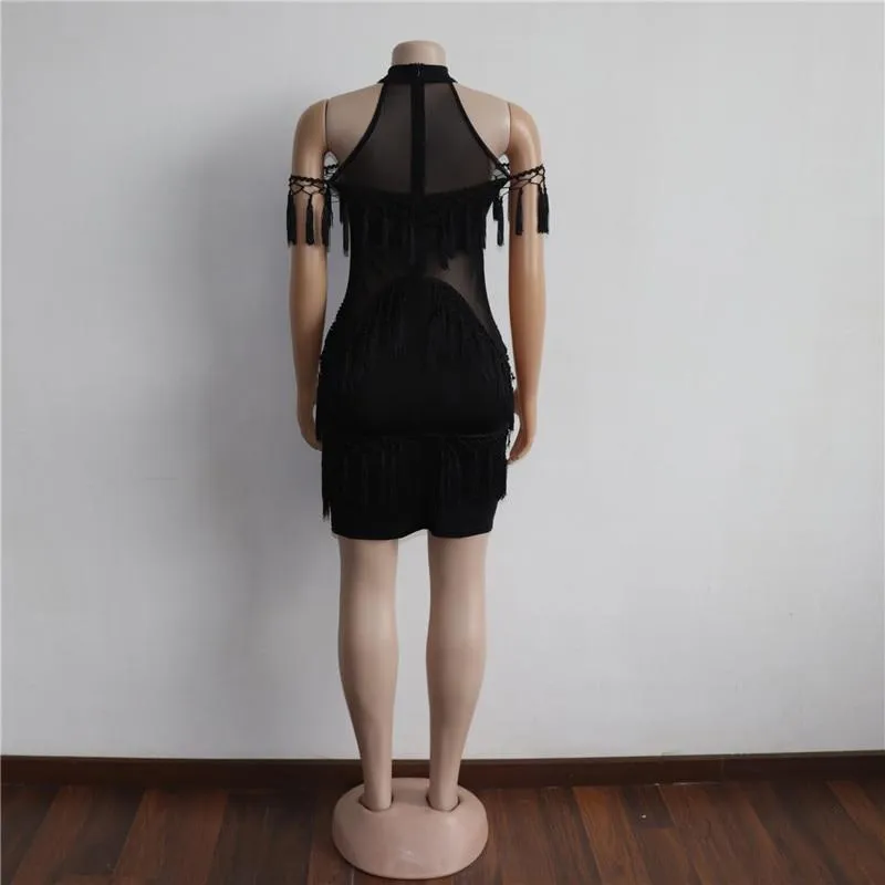 Black Halter Mini Dress Bodycon Femme Vestiods Robe Lace Dress