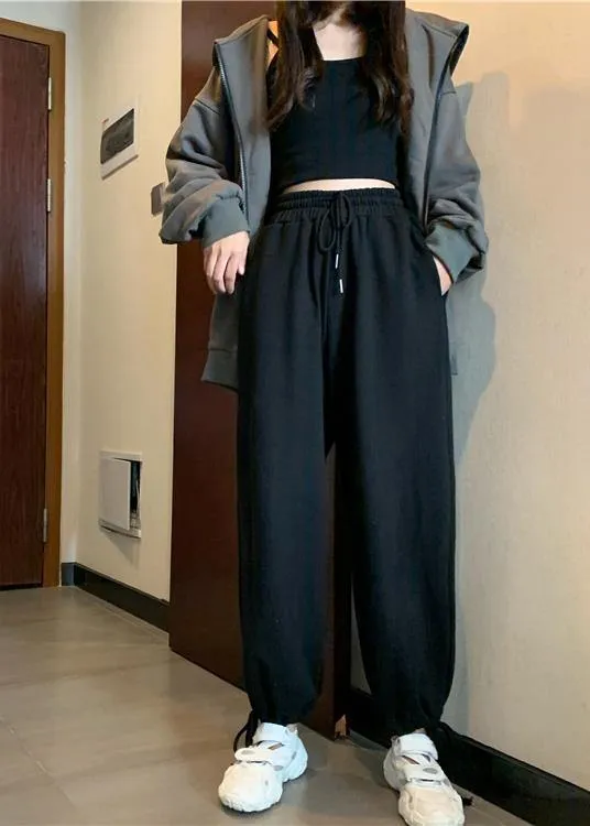 black loose women pants winter new high waist beam pants