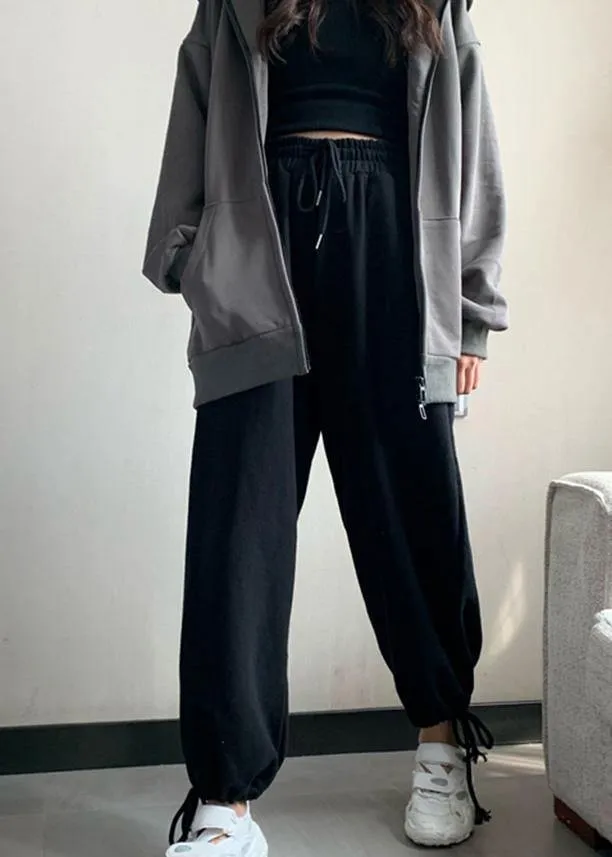black loose women pants winter new high waist beam pants