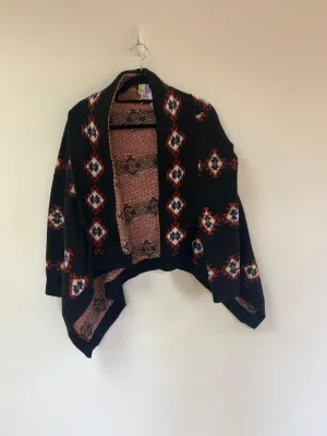 Black patterned chunky knit waterfall cardigan, Forever 21, Size 8, S (Acrylic, Wool)