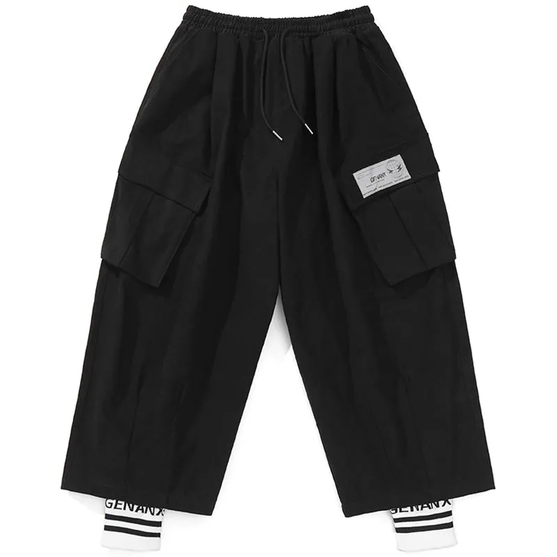 Black Safari Style Patchwork Pocket Straight Pants