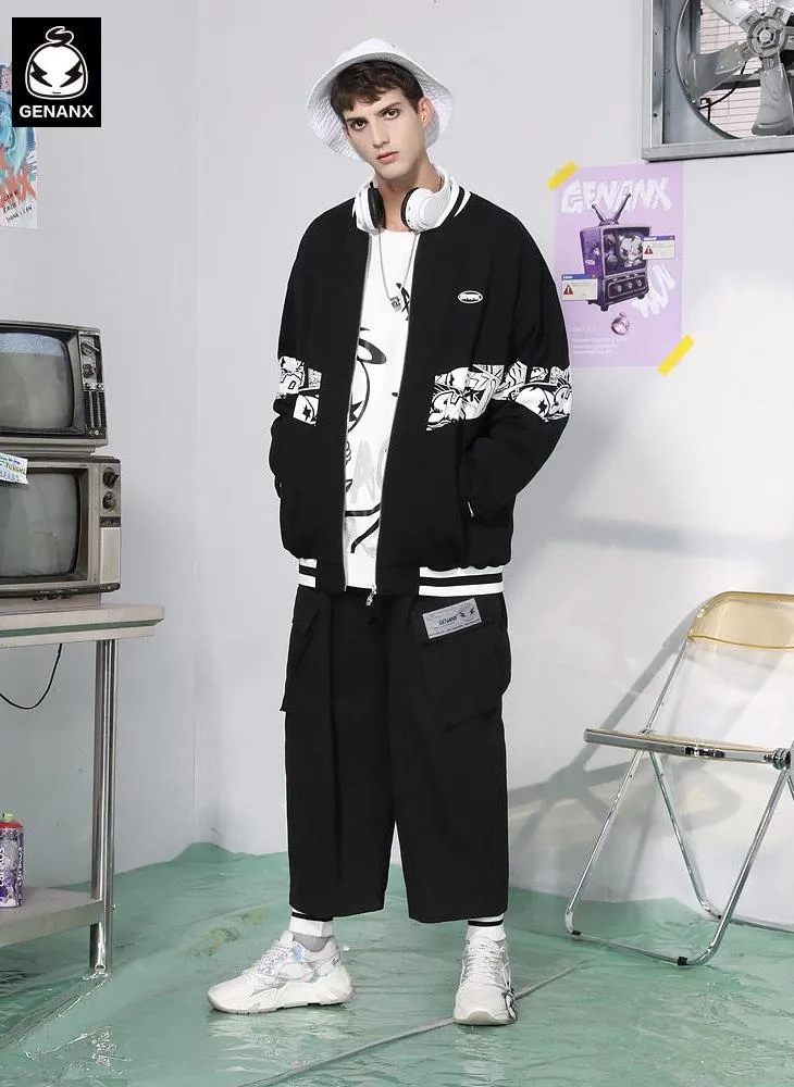 Black Safari Style Patchwork Pocket Straight Pants