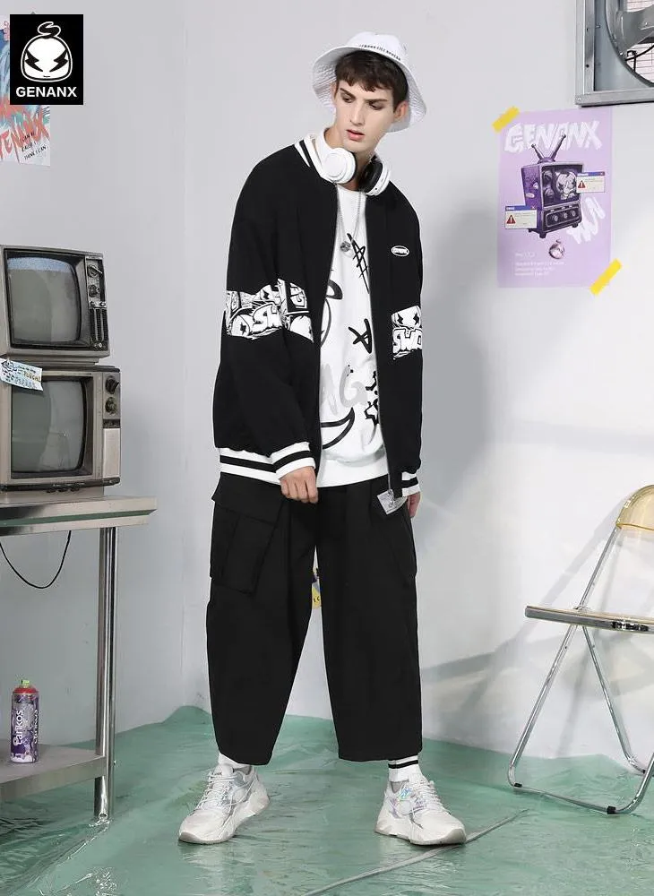 Black Safari Style Patchwork Pocket Straight Pants