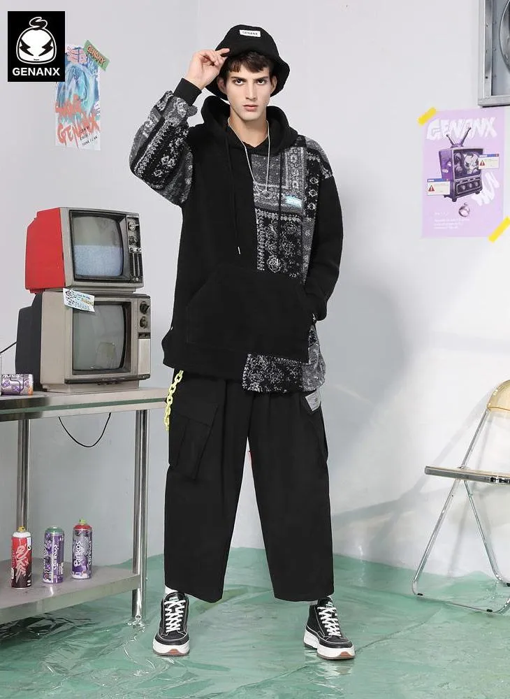 Black Safari Style Patchwork Pocket Straight Pants