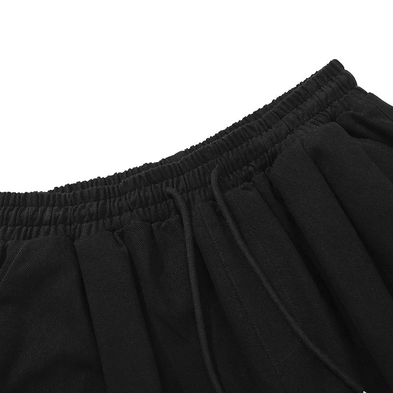 Black Safari Style Patchwork Pocket Straight Pants