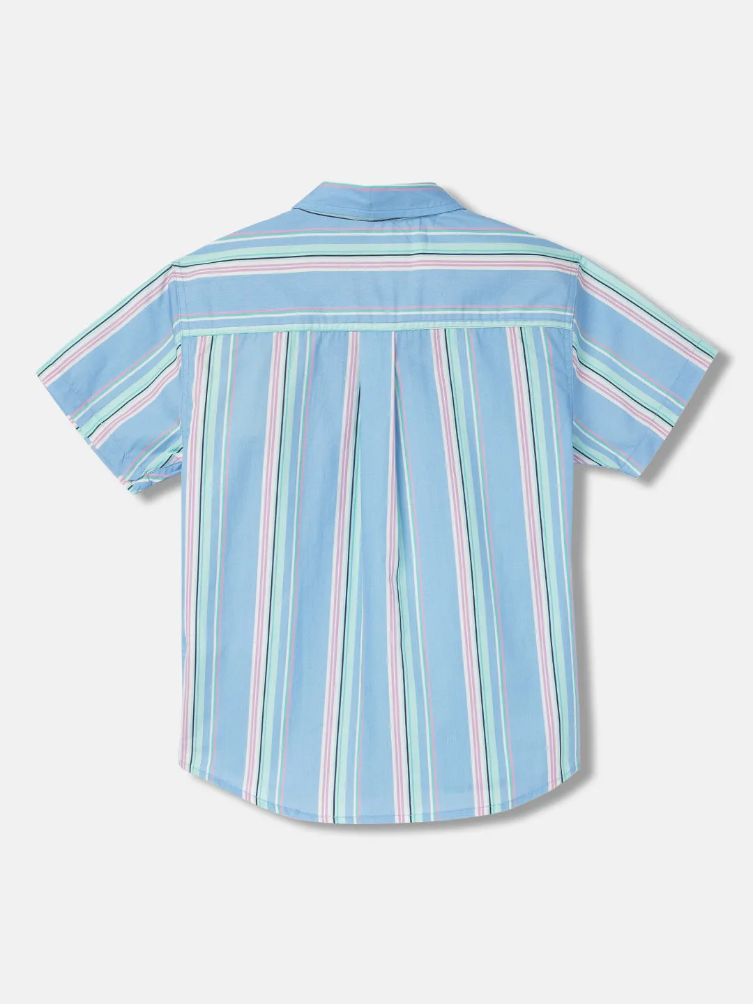 Blue Giraffe Boys Multi Striped Spread Collar Short Sleeves Shirt