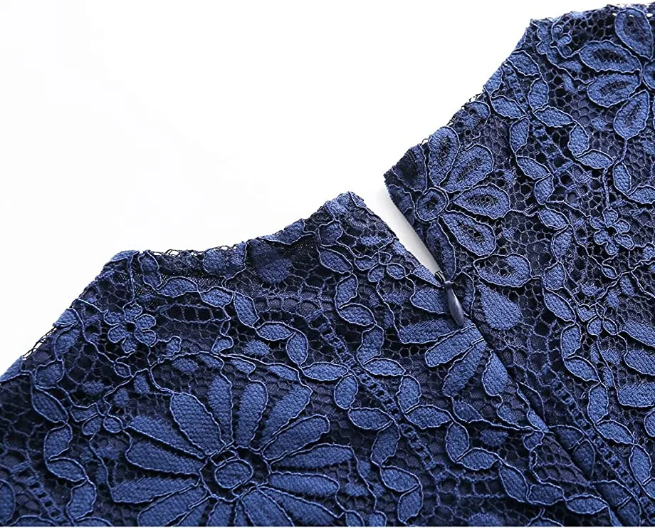 Blue Women's Elegant Floral Lace Bodycon Cocktail Lace Dress - ALLANDWELL