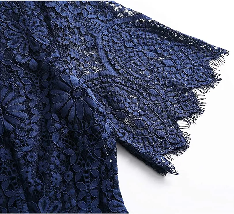 Blue Women's Elegant Floral Lace Bodycon Cocktail Lace Dress - ALLANDWELL