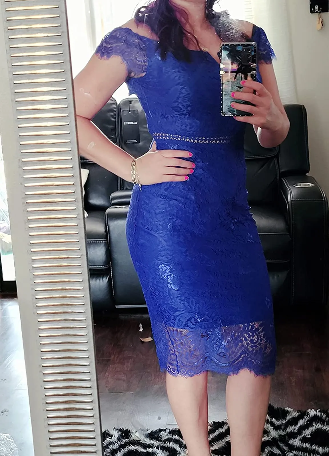 Blue Women's Elegant Floral Lace Bodycon Cocktail Lace Dress - ALLANDWELL