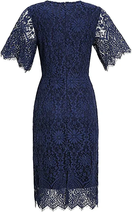 Blue Women's Elegant Floral Lace Bodycon Cocktail Lace Dress - ALLANDWELL