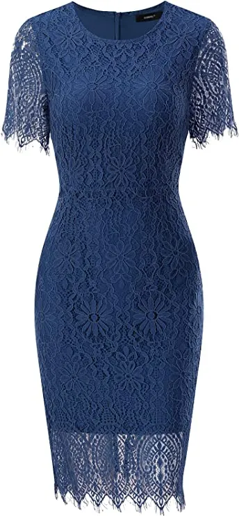 Blue Women's Elegant Floral Lace Bodycon Cocktail Lace Dress - ALLANDWELL