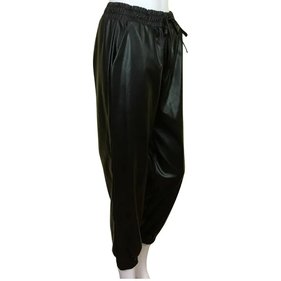 C By One Women's Leather Drawstrings Pants Slimming Jogger Sz M