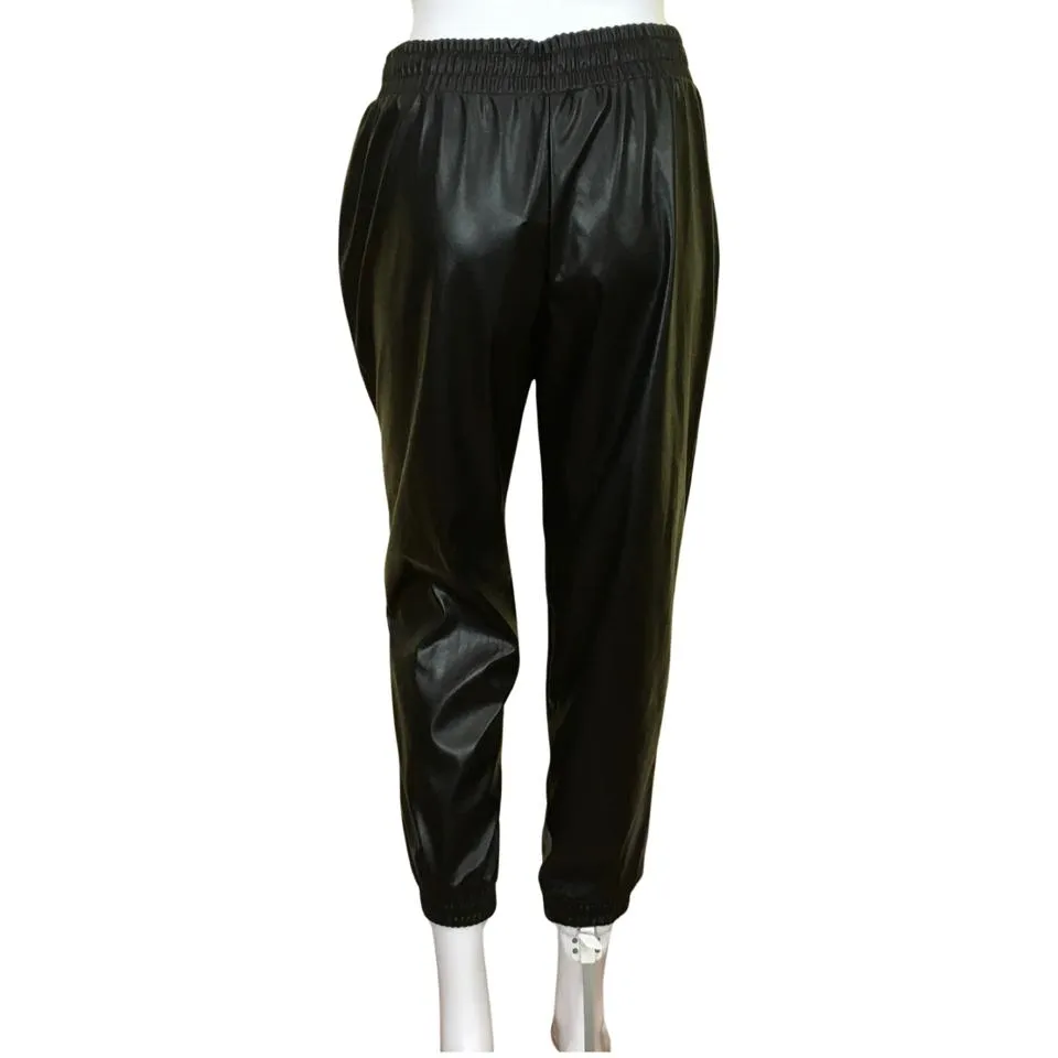 C By One Women's Leather Drawstrings Pants Slimming Jogger Sz M