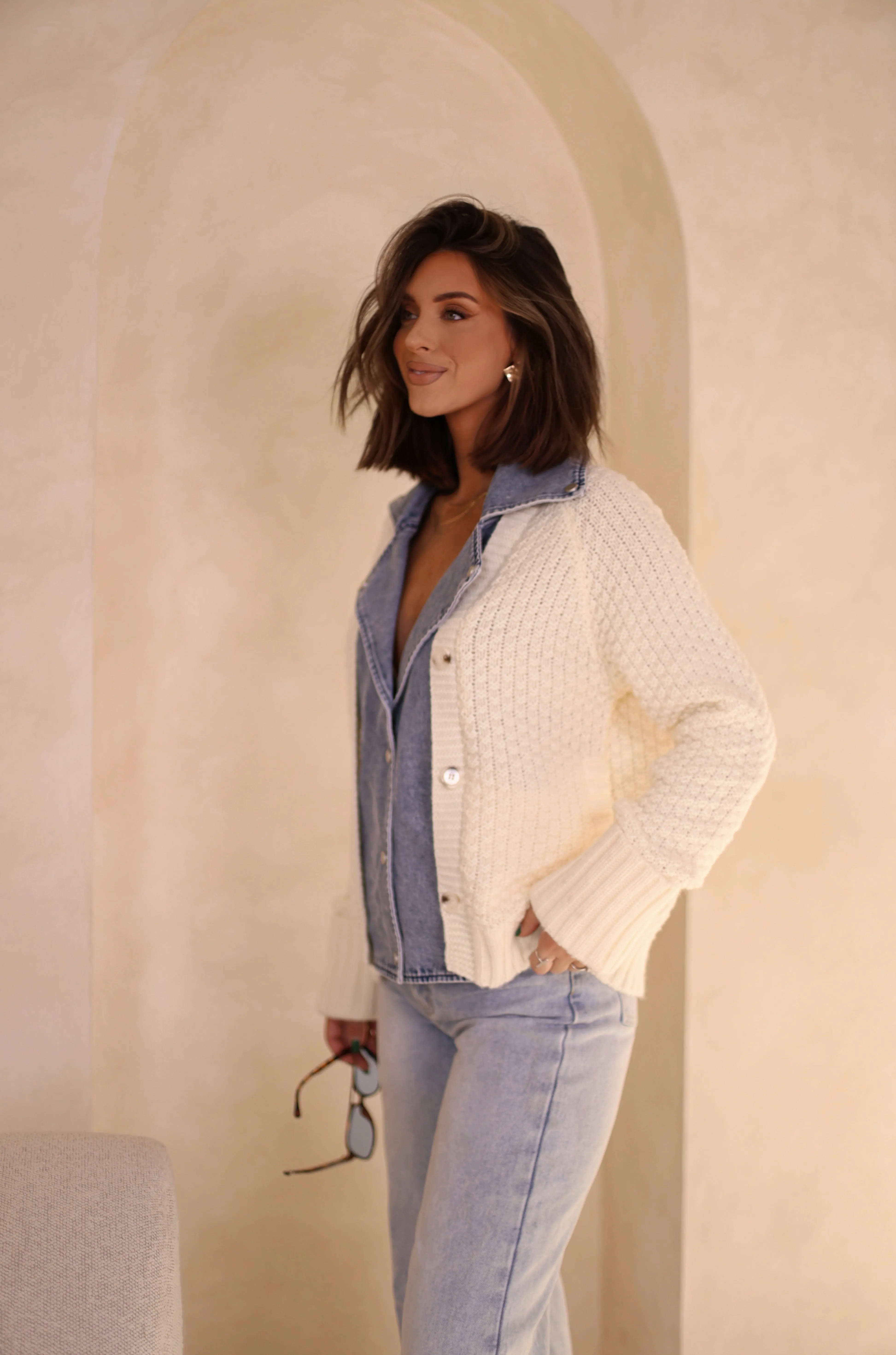 Cable Knit Denim Cardigan