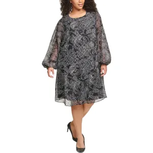 CALVIN KLEIN Women's Black Paisley Chiffon Shift Dress