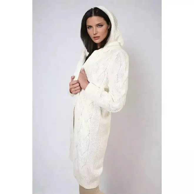 Chunky Cable Knitted Oversized Longline Hooded Cardigan