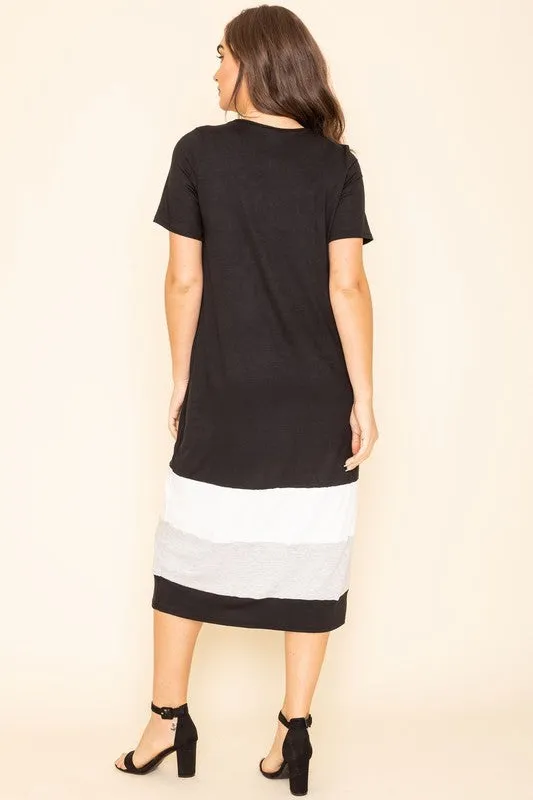 Color Block Calf Length Dress