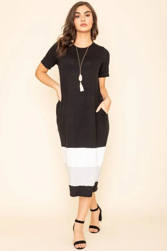 Color Block Calf Length Dress