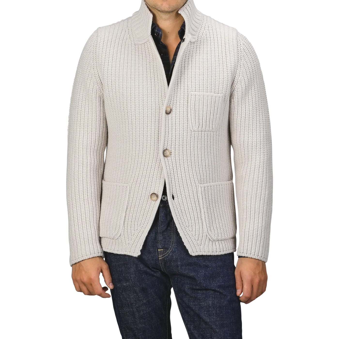 Cream Beige Chunky Knitted Wool Cardigan