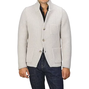Cream Beige Chunky Knitted Wool Cardigan
