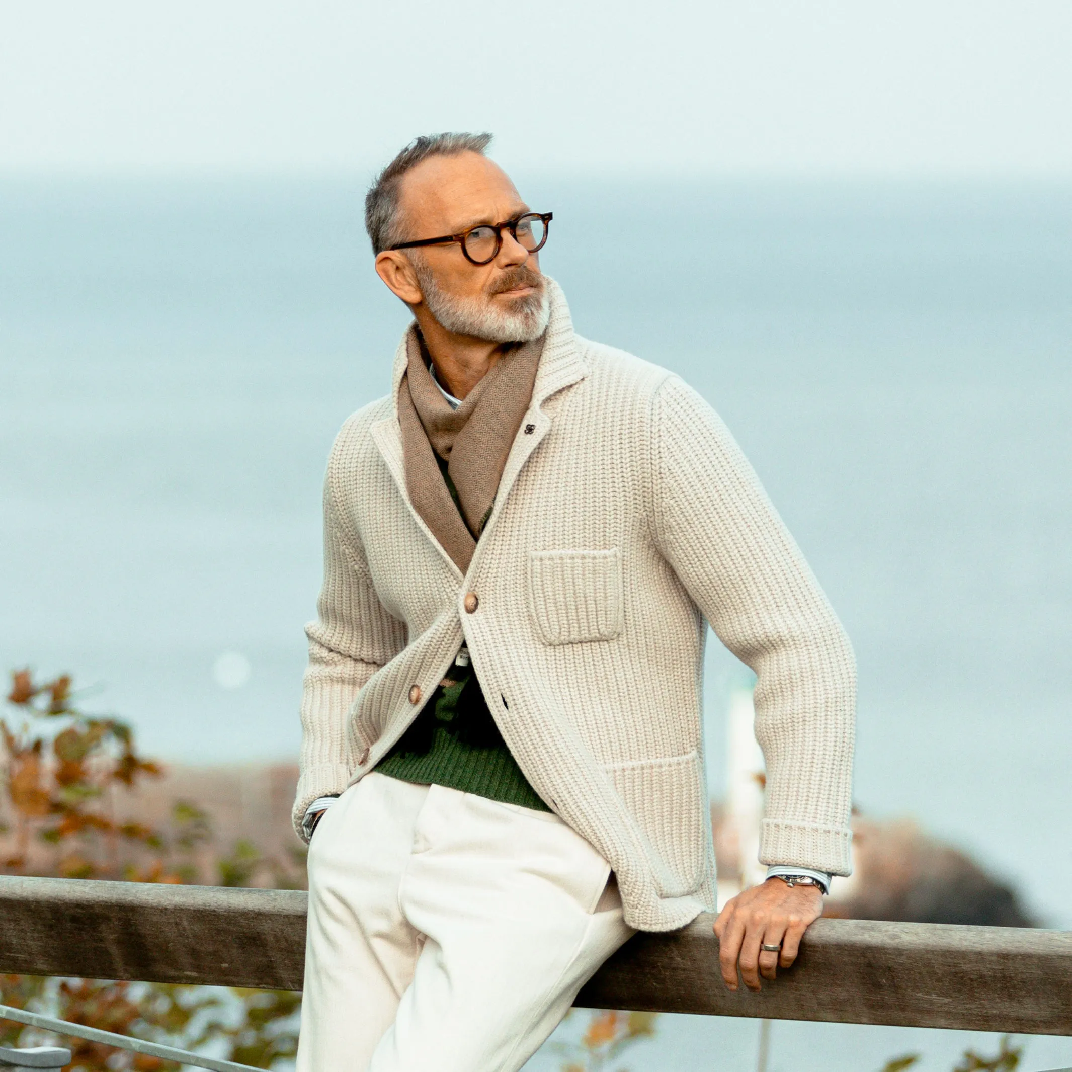 Cream Beige Chunky Knitted Wool Cardigan