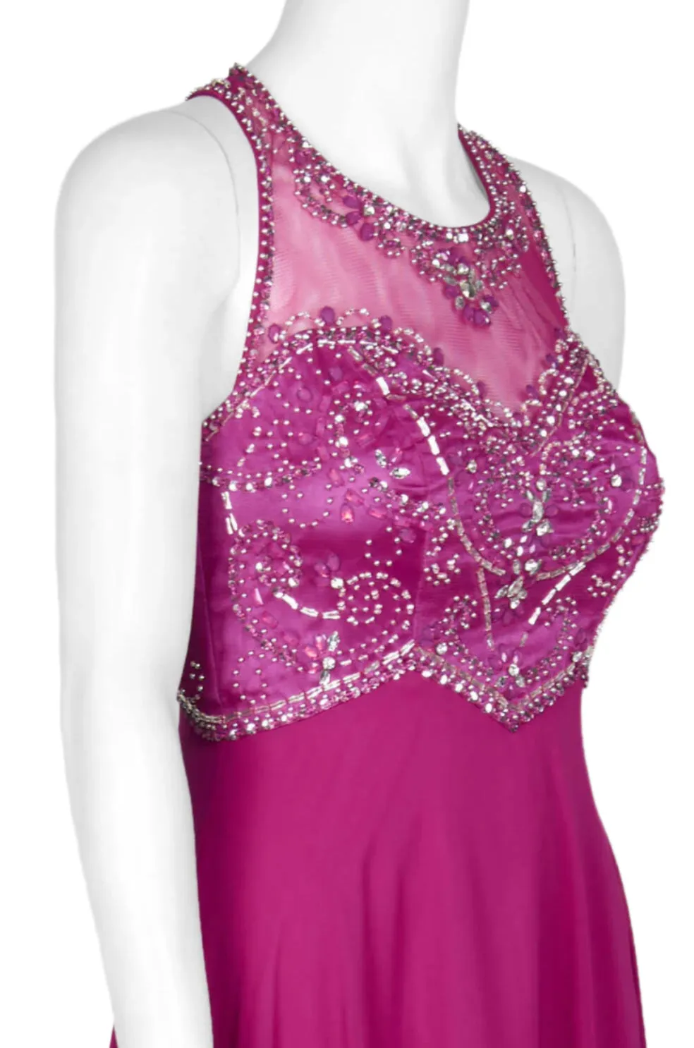 Decode Halter Halter Neck Illusion Embellished Bodice Zipper Back Mesh Chiffon Gown
