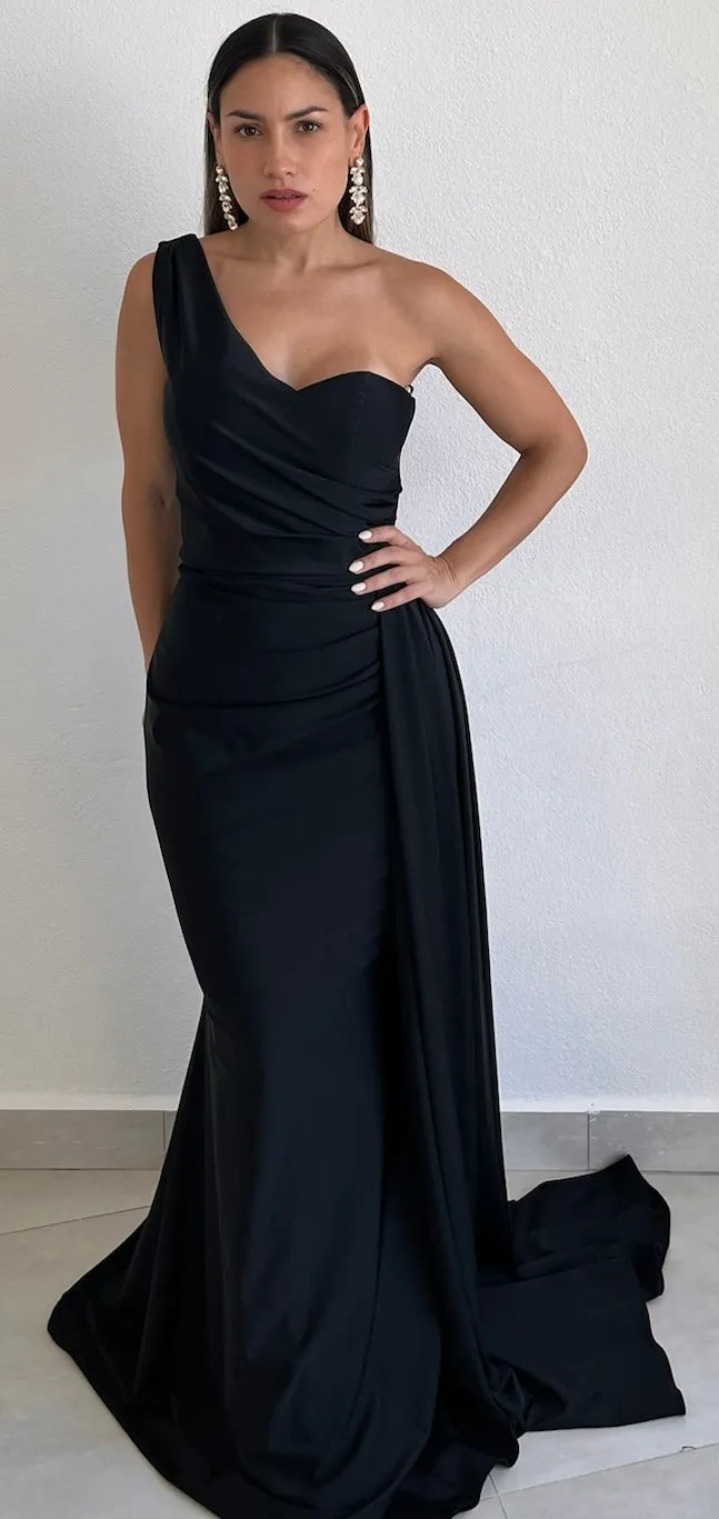 Elegant Indication Black One-Shoulder Formal Gown