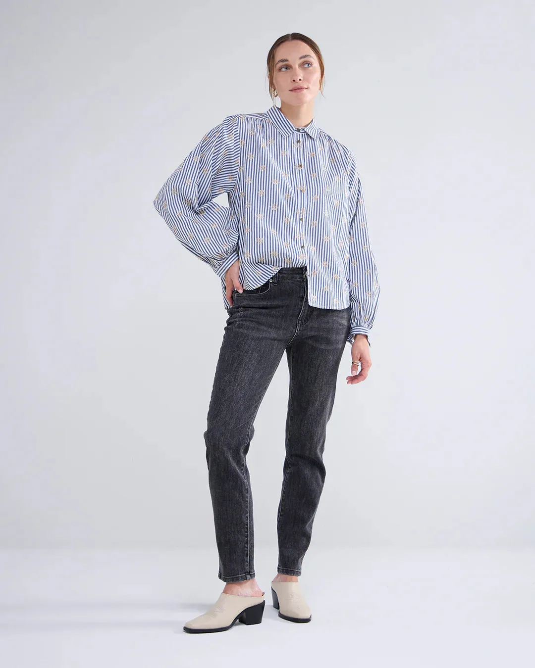 Embroidered Striped Shirt - Mist
