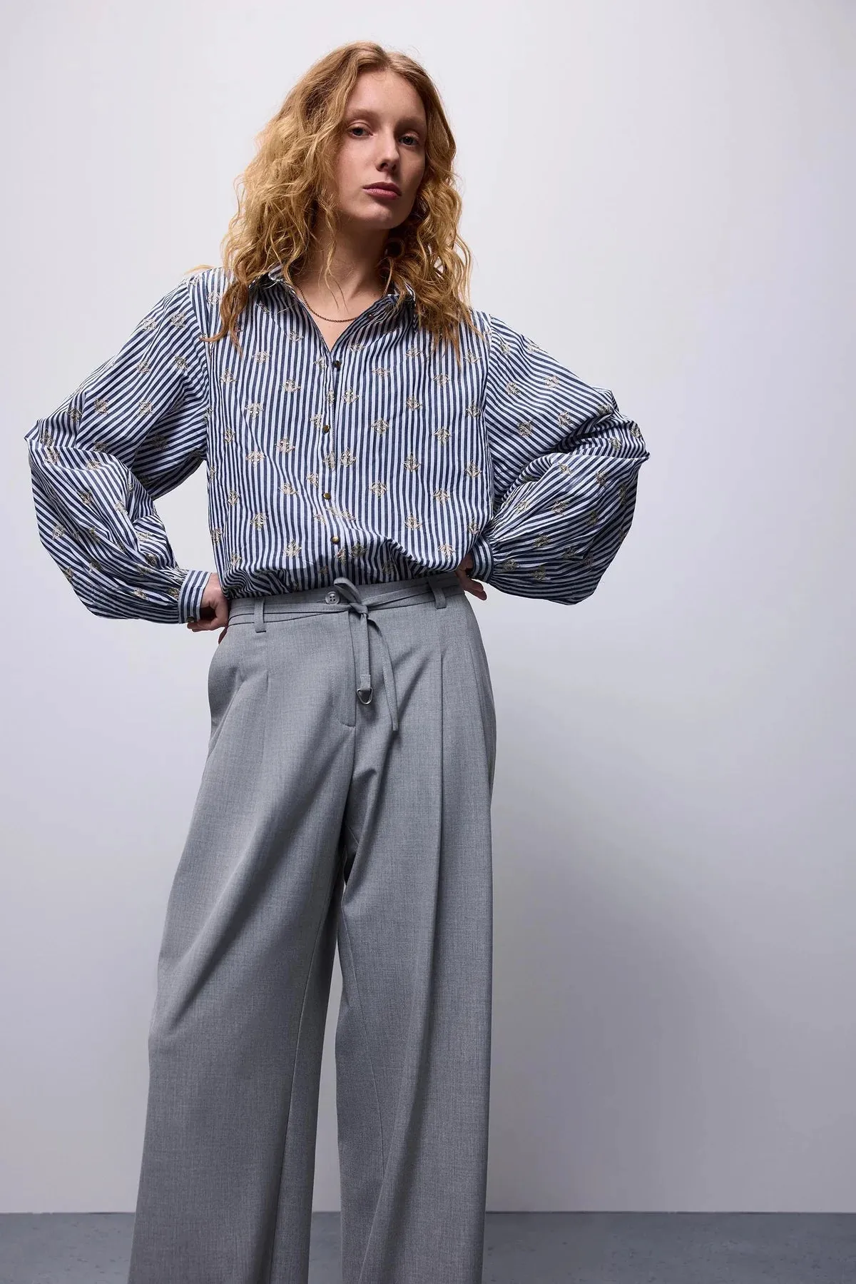 Embroidered Striped Shirt - Mist