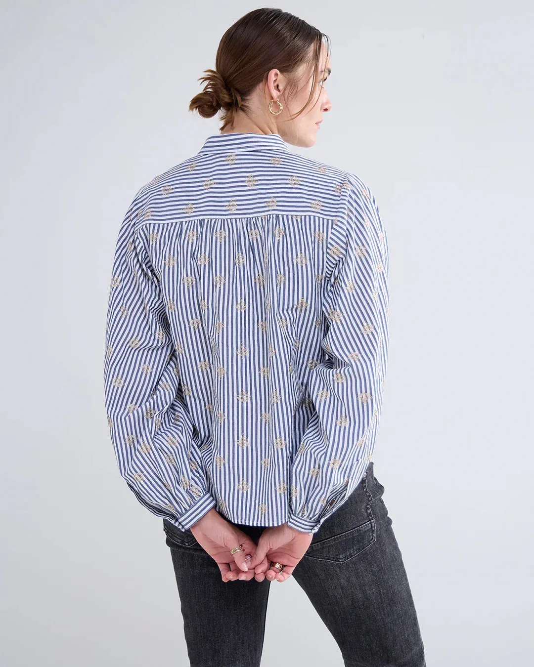 Embroidered Striped Shirt - Mist