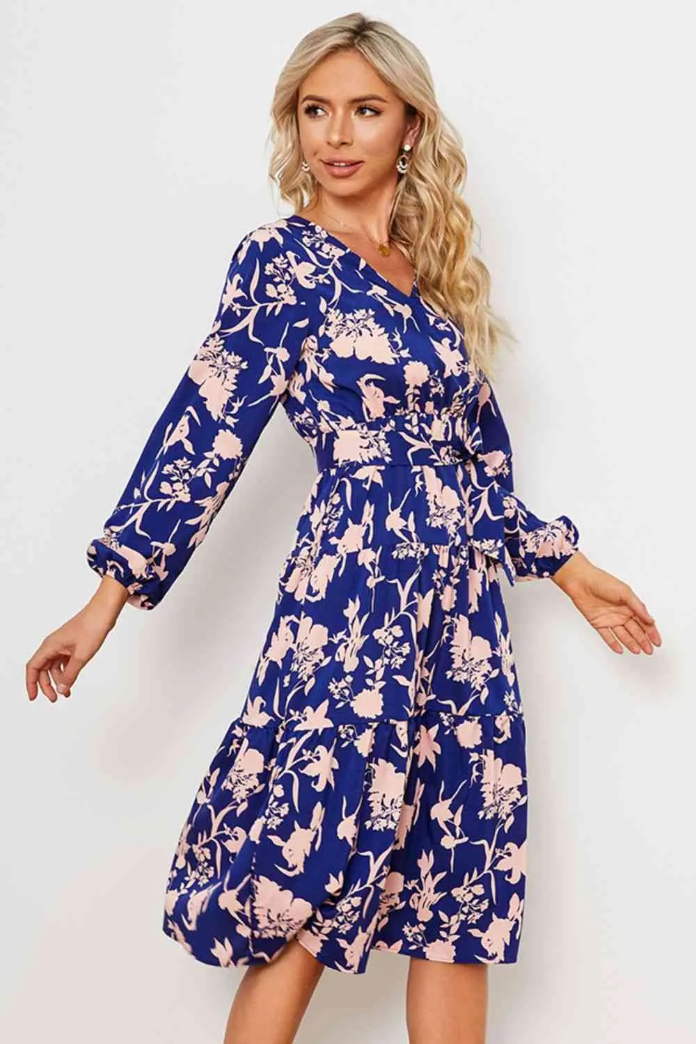 Floral Belted Tiered Midi Dress