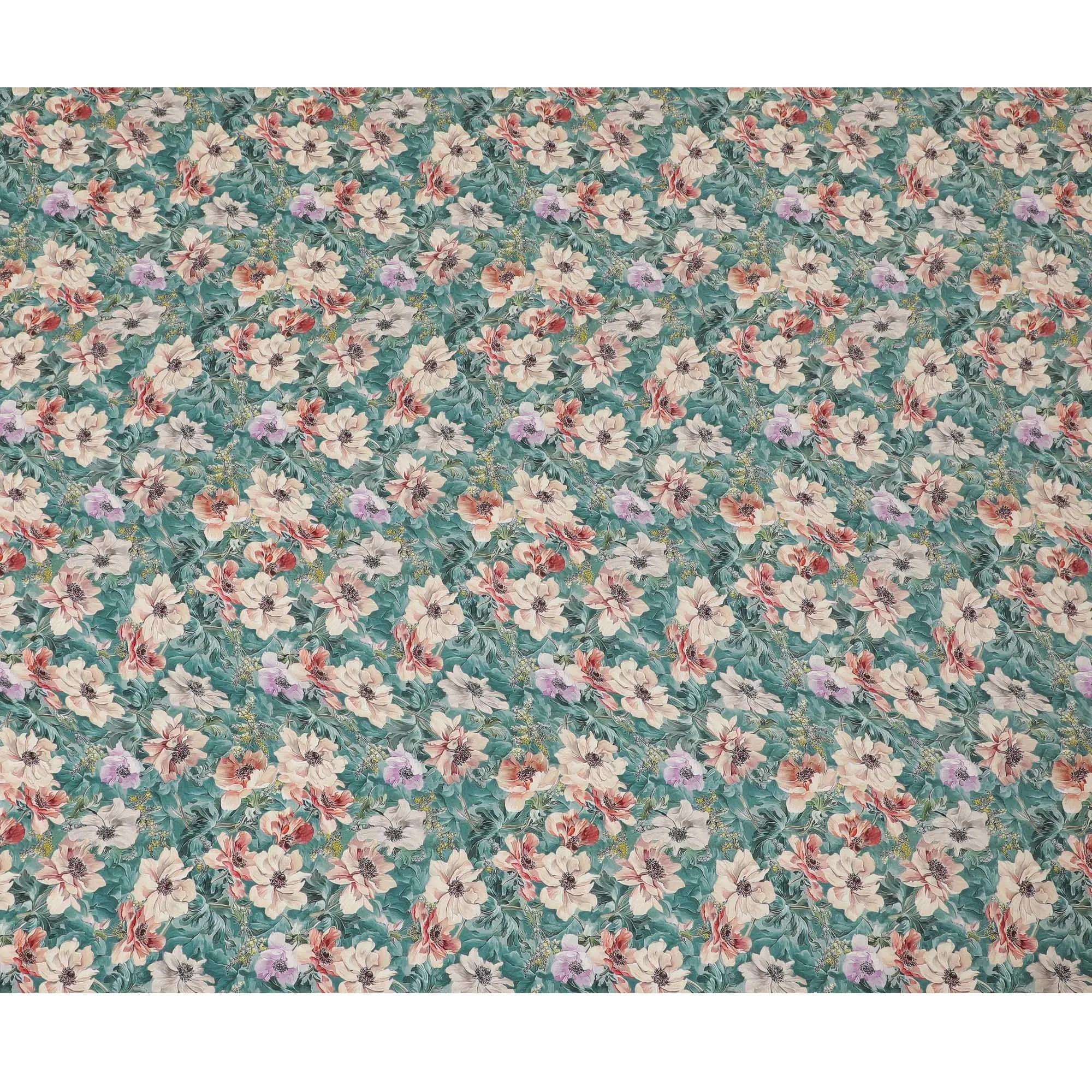 Goddess green synthetic crepe fabric with multi color digital prints in floral design-D15789