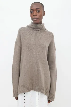 Grey Cashmere Knit Turtleneck Sweater