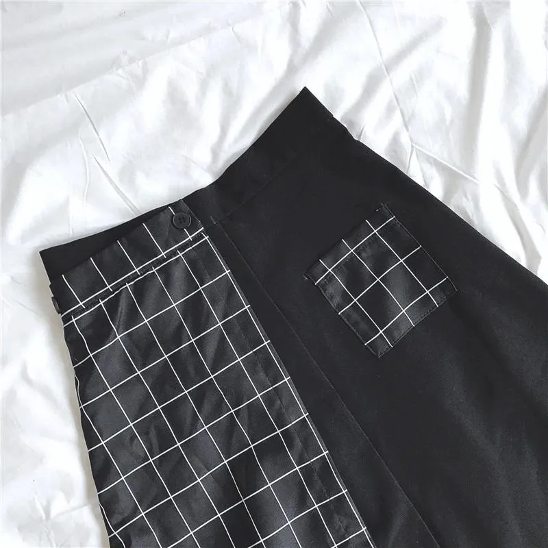 Half Color Plaid Skirt