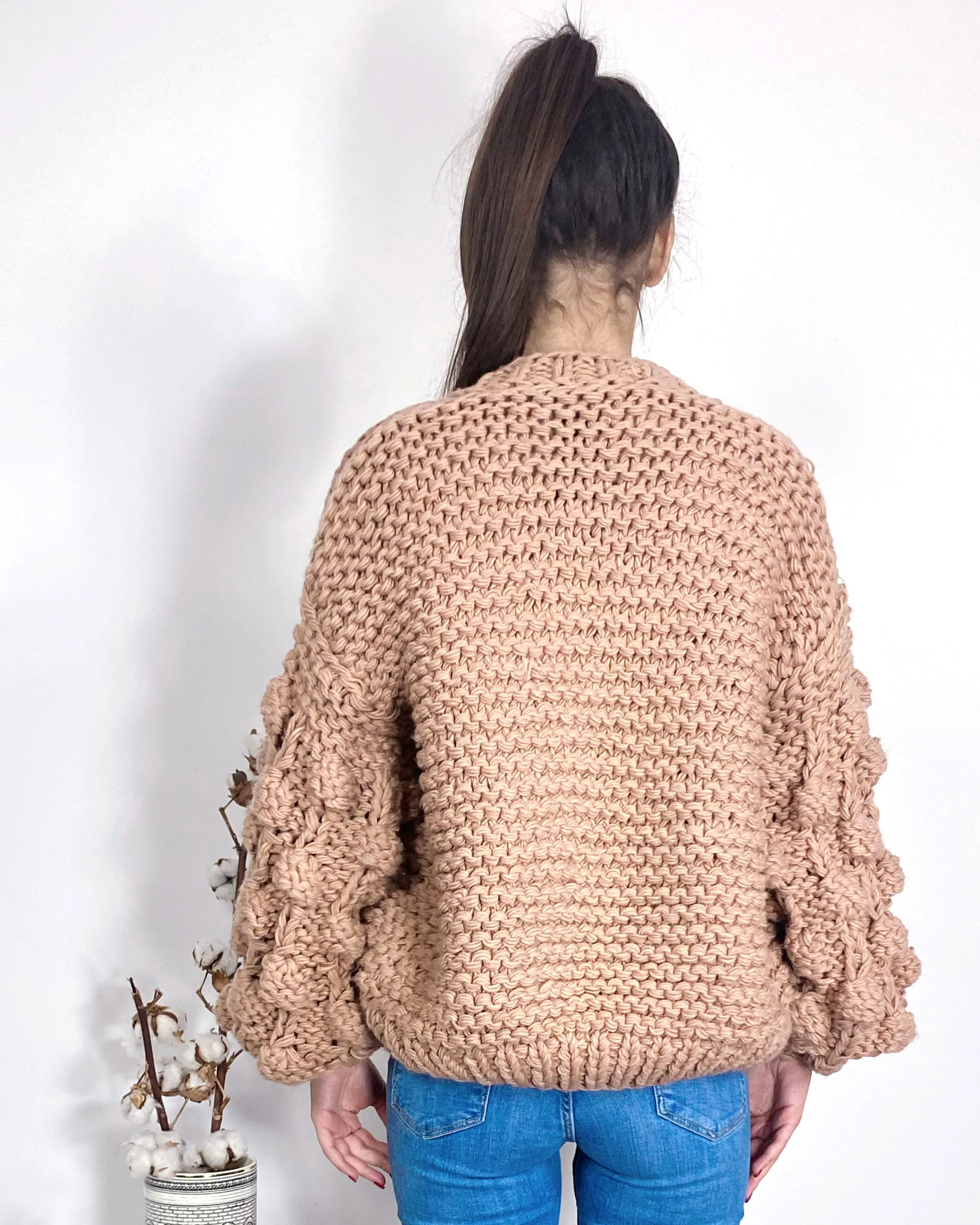 Hand knit cable design cardigan