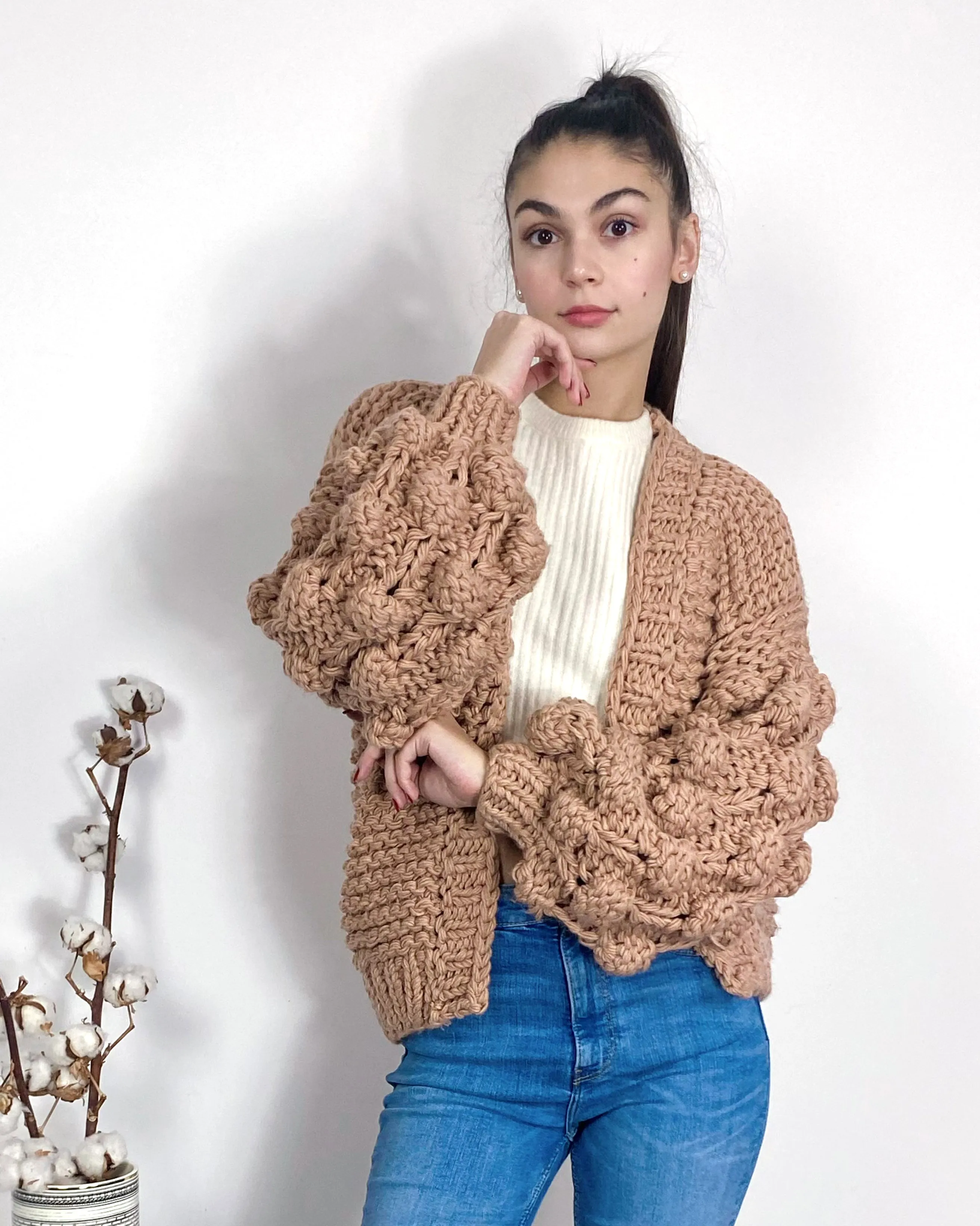 Hand knit cable design cardigan
