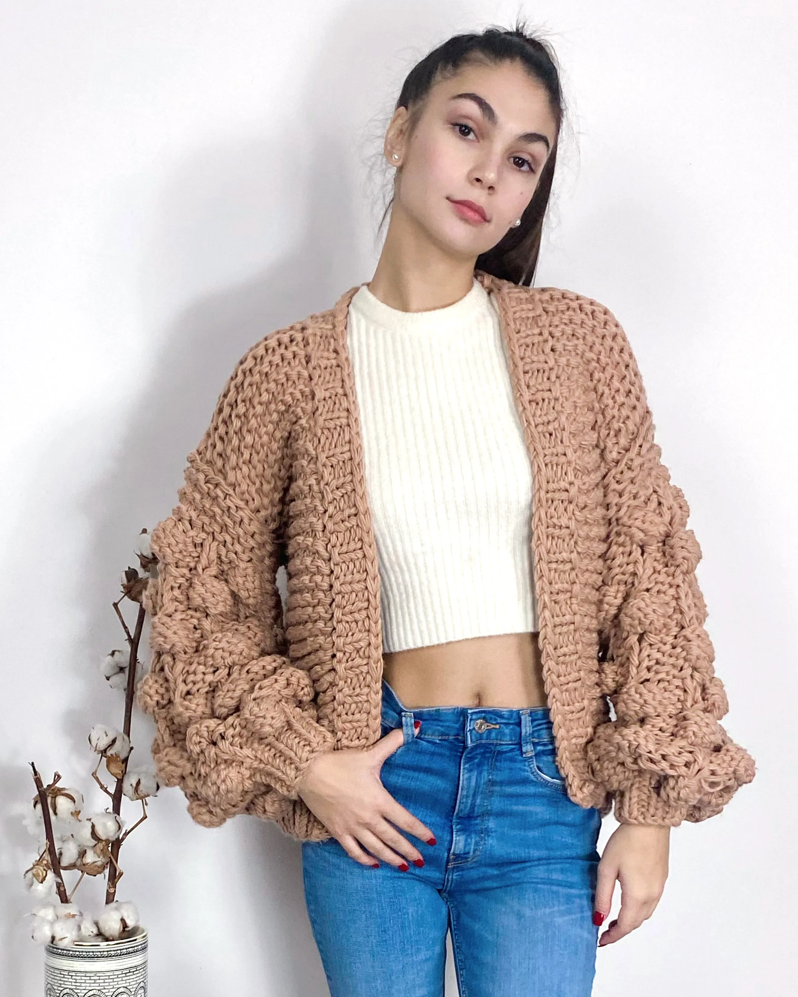 Hand knit cable design cardigan