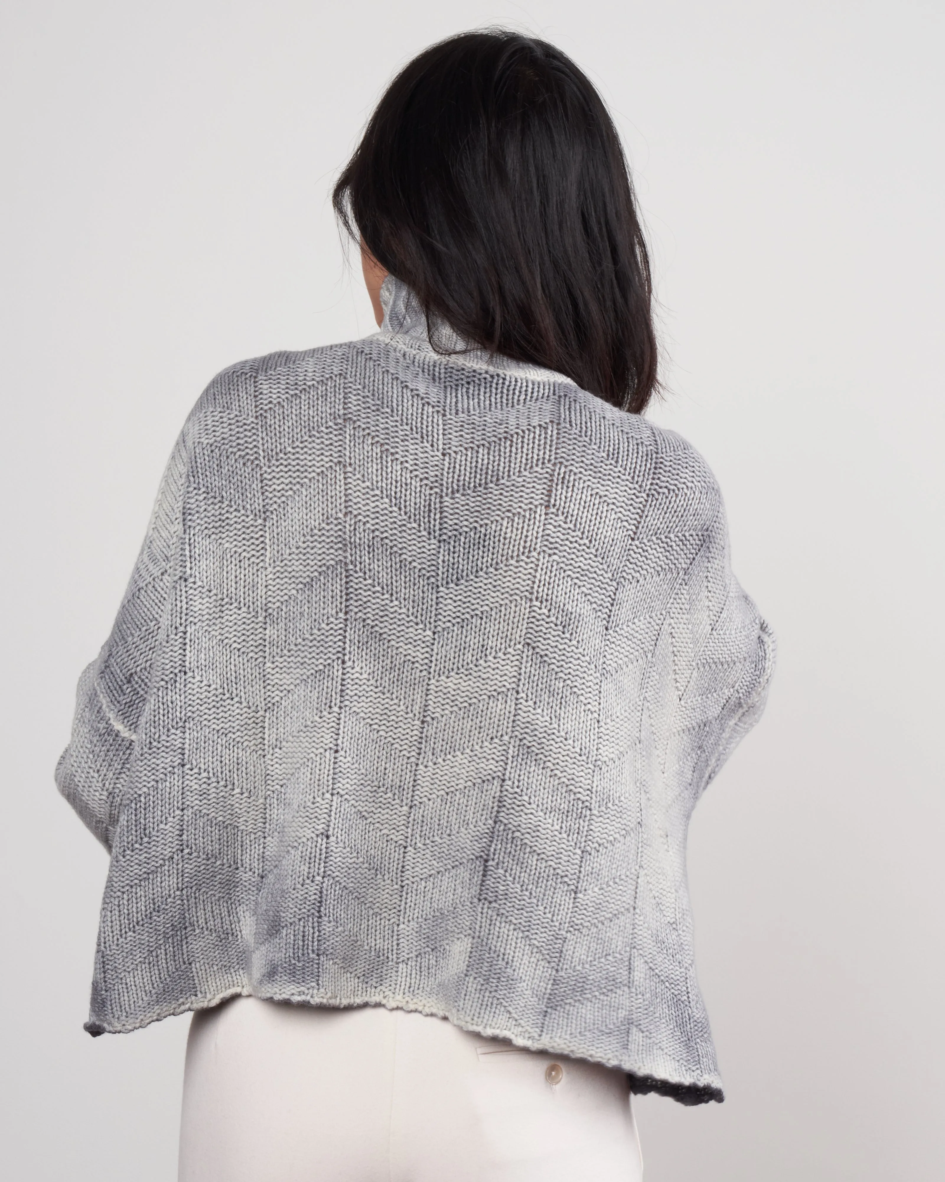 high neck pullover in geometric stitch - ghiaccio