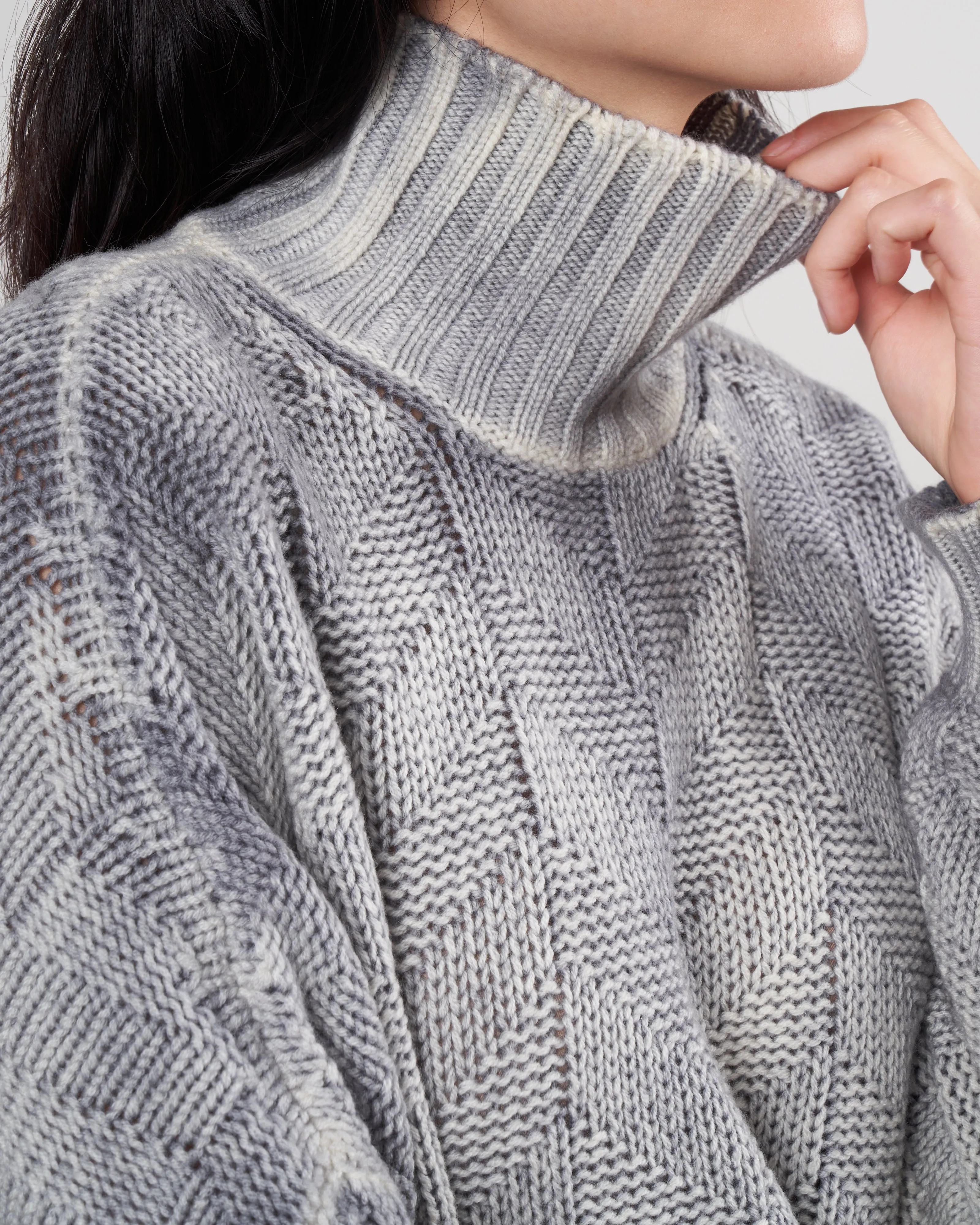 high neck pullover in geometric stitch - ghiaccio